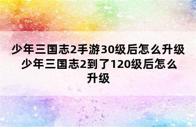 少年三国志2手游30级后怎么升级 少年三国志2到了120级后怎么升级